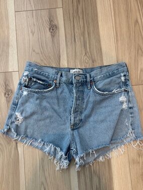 Agolde Light Wash Distressed Denim Cutoff Shorts